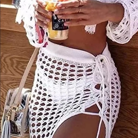 White Fringe Crochet Boho Beach Skirt Coverup - Picture 6 of 8